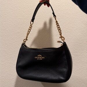 Coach Black Leather Shoulder Bag with Gold Accents